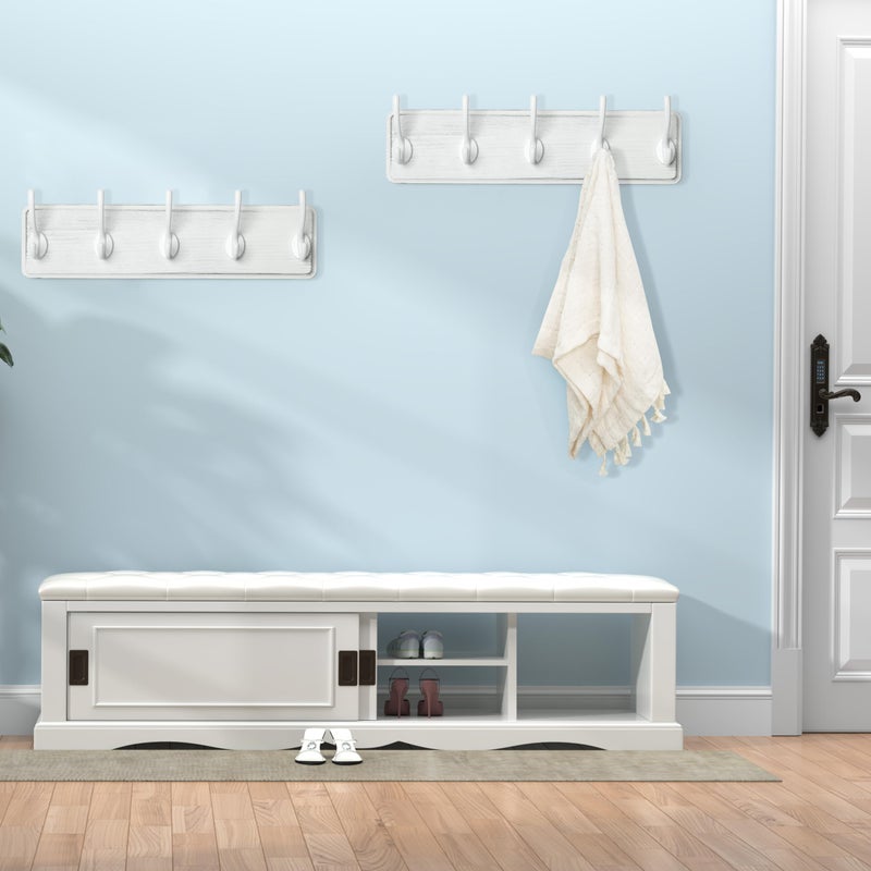 WEBI Coat Rack Wall Mount,Coat Hooks Wall Mounted,16" Hole to Hole,Large Coat Hanger Wall Hook Rack,5 Hooks for Hanging Coats,Hats,Jacket,Clothes,White - Image 2